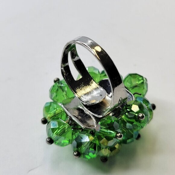 Green Crystal Cluster Ring, Adjustable Crystal Ring,  Statement Crystal Ring - Picture 5 of 9